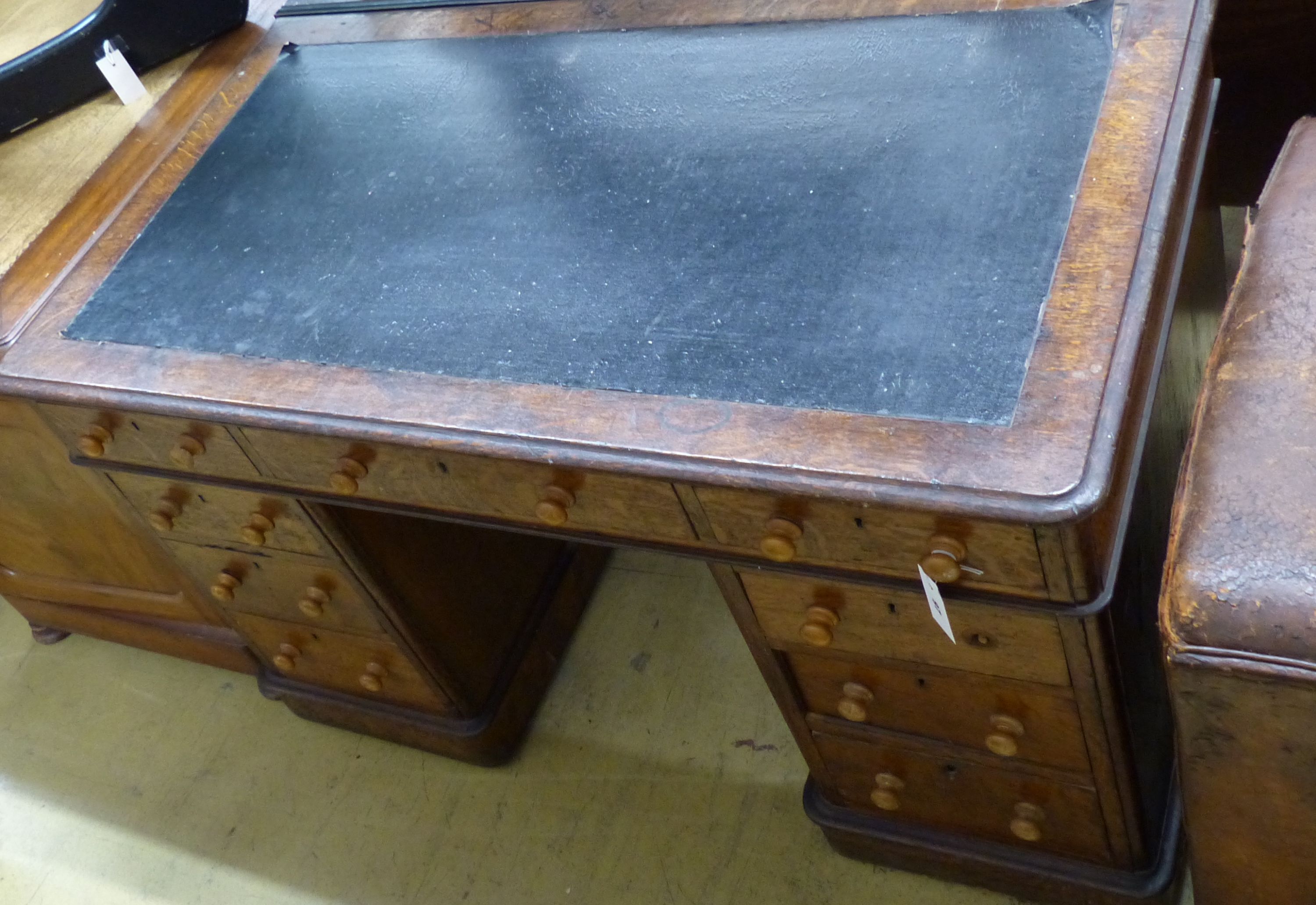 A late Victorian oak pedestal desk, length 122cm - Image 2 of 3