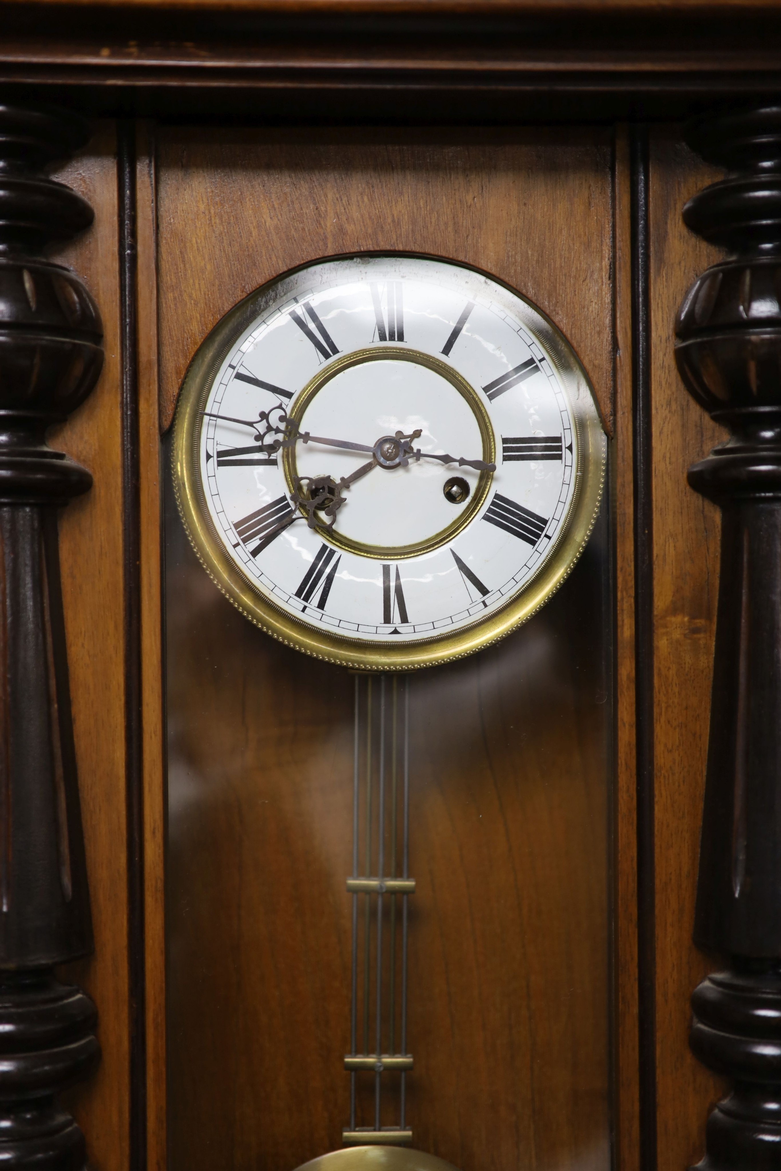 A 19th century Continental regulator in architectural walnut case, with key and gridiron pendulum, - Image 3 of 6