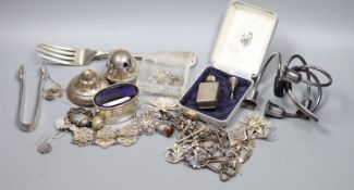 A group of assorted silver, white metal and plated items including jewellery and a pair of Svend