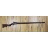 A 19th century percussion musket with walnut stock and ramrod, 158cm