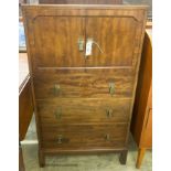 A 1920's mahogany three drawer side cabinet, stamped Waring & Gillow, W.61cm D.44cm H.110cm