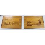 Two Scottish Bemochie marquetry panels, Urquhart Castle, Loch Ness and Loch Rannoch, dated 1949 and