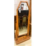 A French Art Deco beech cheval mirror, width 74cm, height 173cm