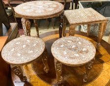 Four Indian inlaid circular occasional tables, largest W.45cm H.46cm