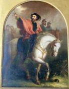 Italian School (19th century), Equestrian portrait of Garibaldi, oil on canvas,38.5 x 28.5cm