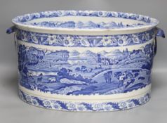 A Victorian Staffordshire blue and white footbath by T. Rathbone & Co., two handled, impressed