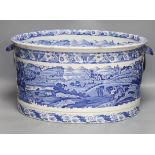 A Victorian Staffordshire blue and white footbath by T. Rathbone & Co., two handled, impressed