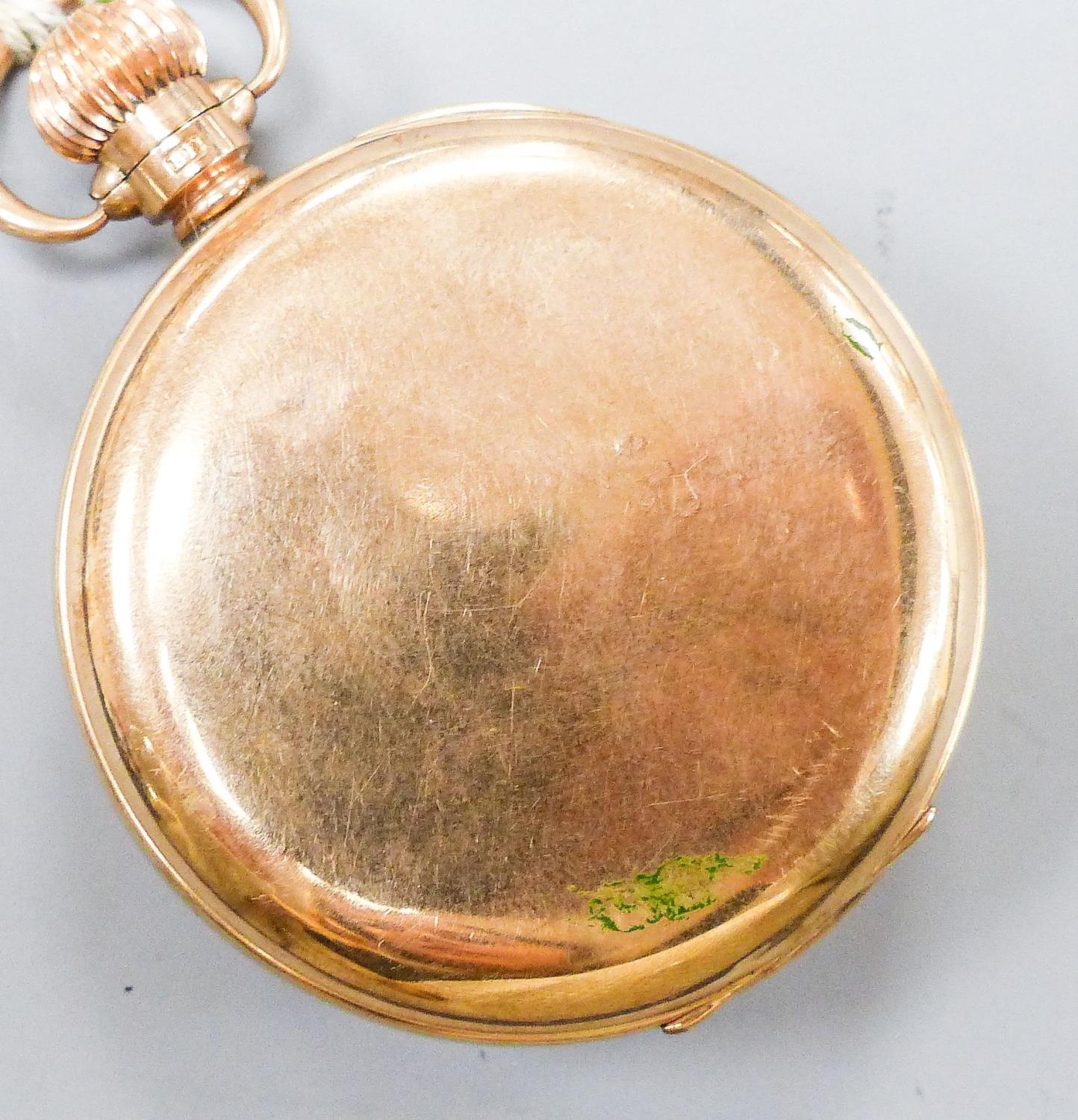 An early 20th century Swiss 9ct gold open faced keyless pocket watch, movement signed Record W. - Image 2 of 4