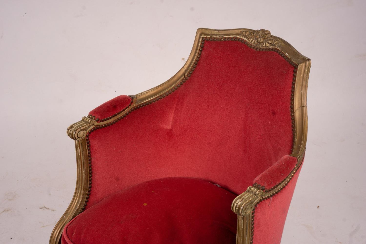 A late 19th century French giltwood tub shaped side chair, width 61cm, depth 62cm, height 78cm - Image 2 of 5