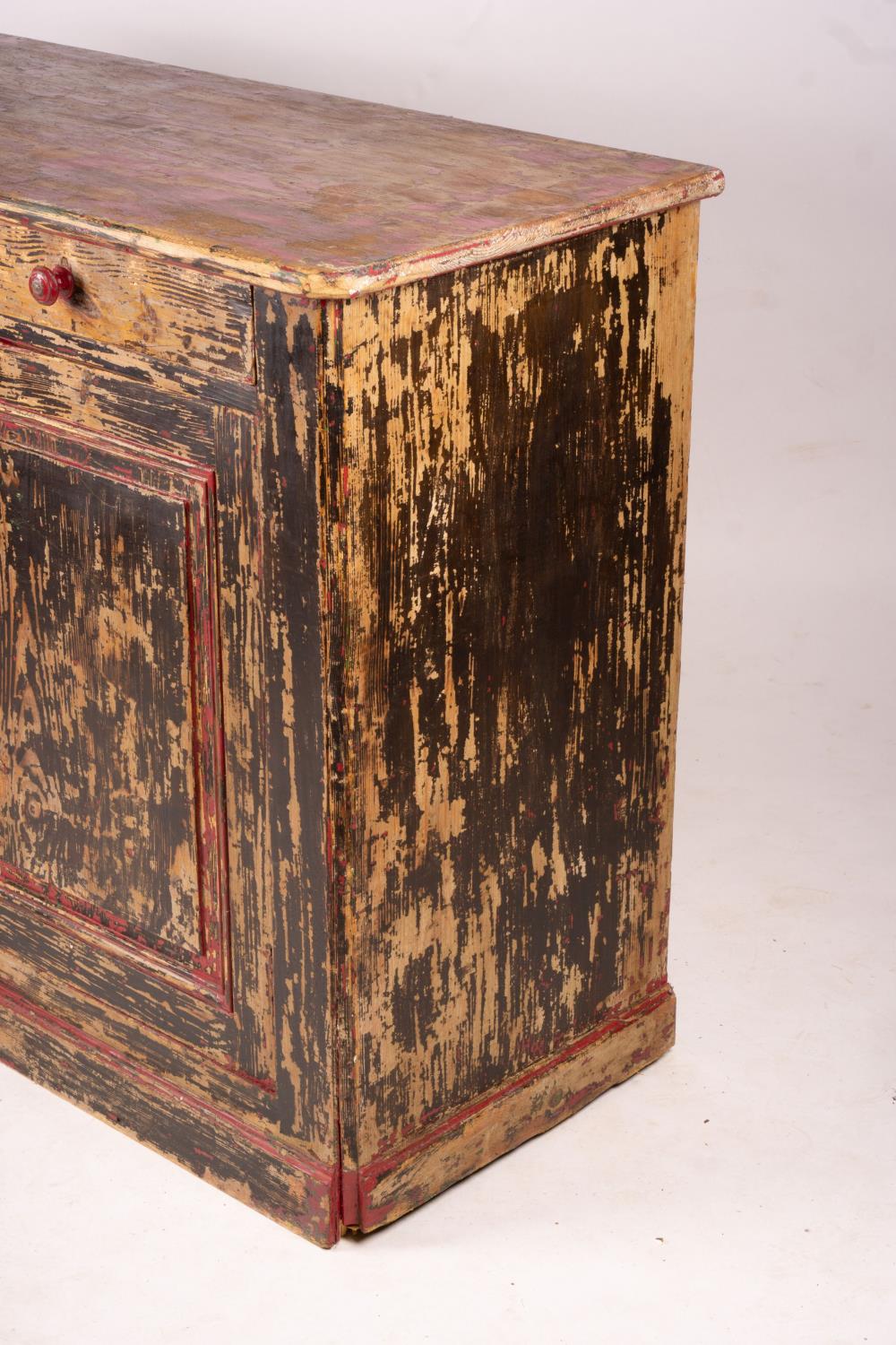 A 19th century French painted pine two door cabinet with scraped finish, width 140cm, depth 57cm, - Image 6 of 8