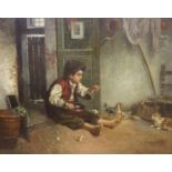 Elizabeth Godner, oil on canvas, Italian child with chickens and cat, signed, 42 x 52cm