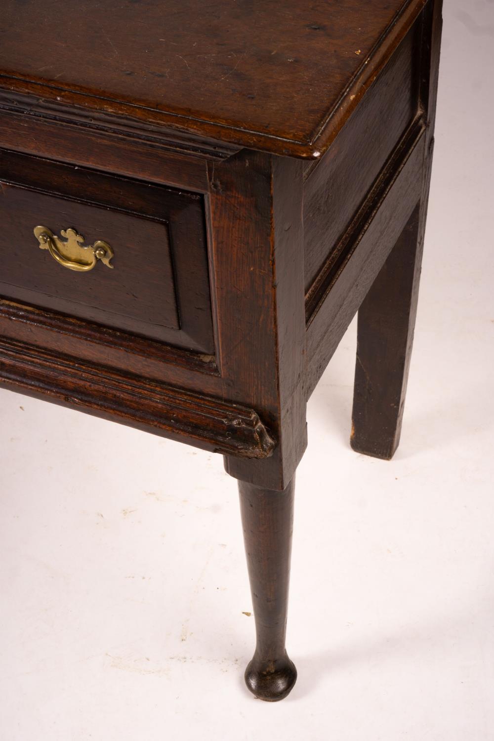 An 18th century oak low dresser on pole turned legs and pad feet, length 198cm, depth 53cm, height - Image 8 of 16