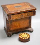 A 19th century banded burr walnut and satinwood miniature writing desk, faults, together with a