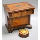 A 19th century banded burr walnut and satinwood miniature writing desk, faults, together with a