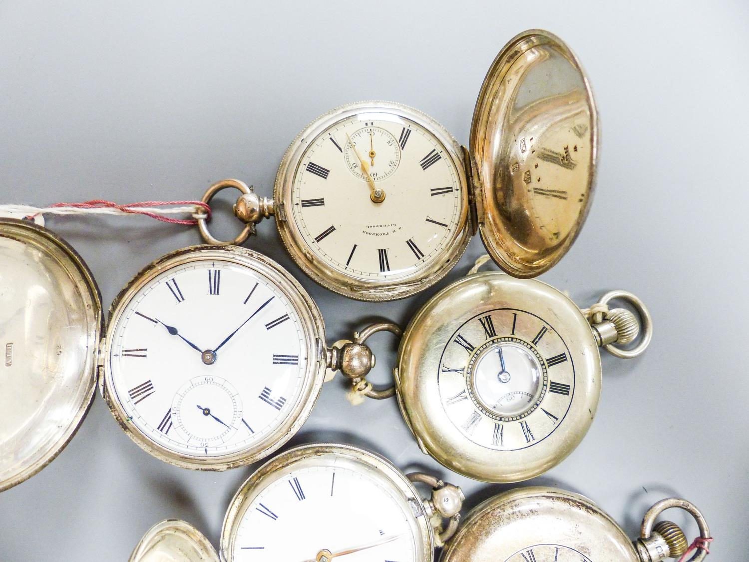 Four Victorian silver keywind full hunter pocket watches and two silver keyless half hunter pocket - Image 2 of 4