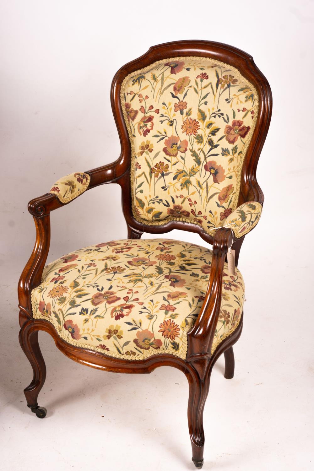 A pair of French mahogany framed open armchairs, width 60cm, depth 50cm, height 100cm - Image 5 of 6