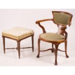 An Edwardian marquetry inlaid mahogany elbow chair and a Victorian dressing stool