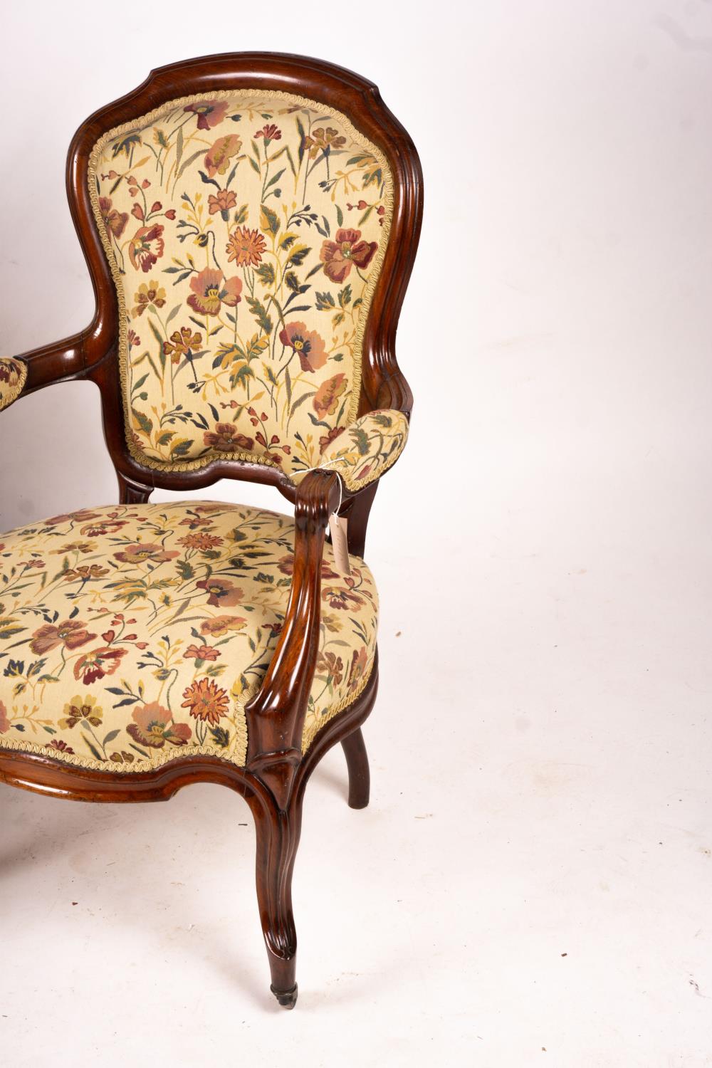 A pair of French mahogany framed open armchairs, width 60cm, depth 50cm, height 100cm - Image 4 of 6