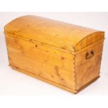A 19th century Continental pine dome top trunk, length 98cm, width 54cm, height 58cm