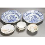 A pair of 18th century Chinese blue and white plates etc