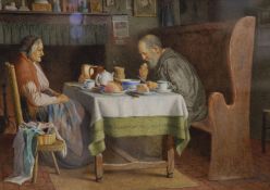 Henry Spernon Tozer (1854-1938), watercolour, 'The Evening Meal', signed and dated 1920, 23 x 33cm.