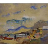 Jean Dryden Alexander (b.1911), watercolour, figures on the beach, signed, 35 x 41cm.