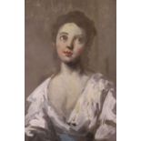 O.T.W, oil on card, Study of a young lady, monogrammed, 43 x 28cm.