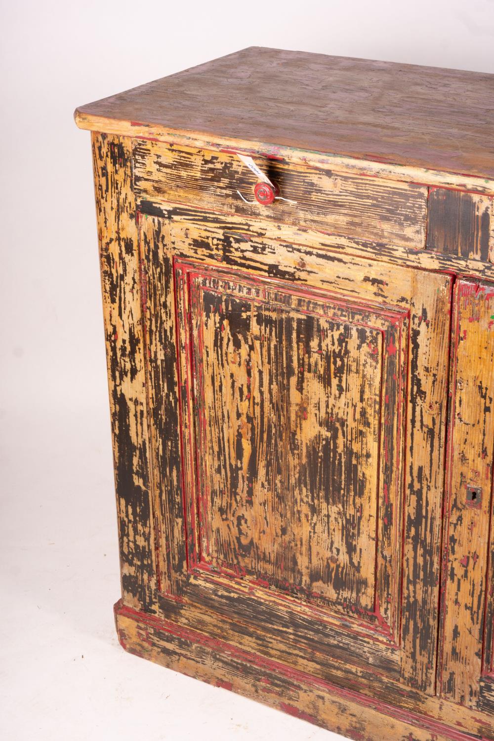 A 19th century French painted pine two door cabinet with scraped finish, width 140cm, depth 57cm, - Image 7 of 8