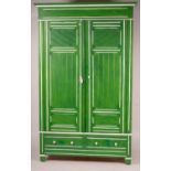 A late Victorian painted pine two door wardrobe, W.120cm H.212cm