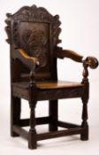 A 17th century style oak Wainscot chair, width 54cm, depth 52cm, height 104cm