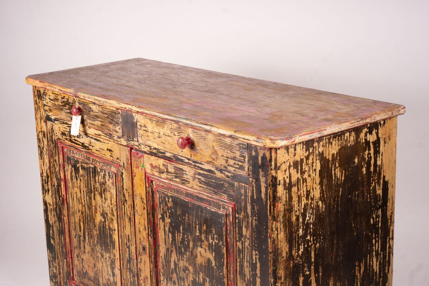 A 19th century French painted pine two door cabinet with scraped finish, width 140cm, depth 57cm, - Image 8 of 8