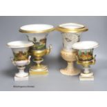 Three Paris porcelain campana urns and another similar vase, height 23cm