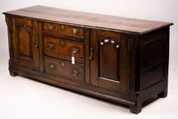 An 18th century oak low dresser base, length 191cm, depth 56cm, height 78cm