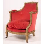 A late 19th century French giltwood tub shaped side chair, width 61cm, depth 62cm, height 78cm