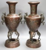 A pair of Japanese bronze vases, Meiji period40cm