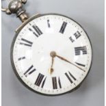 A Victorian silver keywind verge pocket watch movement marked Mathew, Uckfield, (outer case