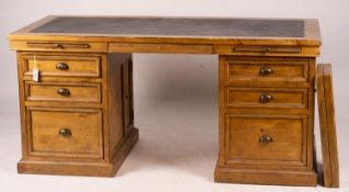 A reproduction pine kneehole desk, width 174cm, depth 79cm, height 86cm together with a matching