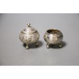 Two small Indian white metal condiments, tallest 57mm.