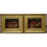 G.W - Late 19th century English school, pair of oils on canvas, Still life’s with a basket of