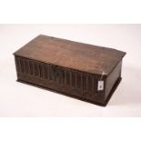A 17th century rectangular carved oak bible box, W.74cm D.40cm H.25cm