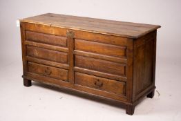 An 18th century oak mule chest, length 150cm, depth 56cm, height 80cm