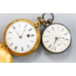 A 19th century engine turned gilt metal hunter verge pocket watch, by Johnson of London, case