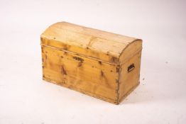 A small 19th century Continental pine domed top trunk, length 74cm, width 40cm, height 46cm