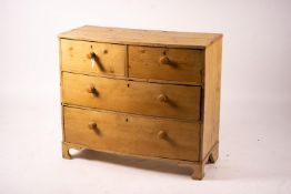 A Victorian pine bow front chest, width 104cm, depth 45cm, height 89cm