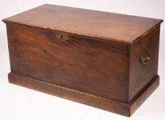 A large 19th century mahogany trunk with brass side handles, length 125cm, width 63cm, height 62cm