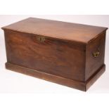 A large 19th century mahogany trunk with brass side handles, length 125cm, width 63cm, height 62cm