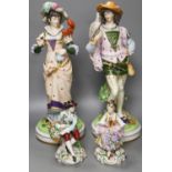 Two pairs of Continental porcelain figures,Minor losses,35cm