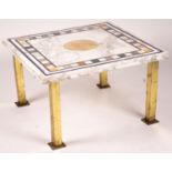 A square specimen marble and brass top low coffee table, width 86cm, height 52cm