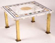 A square specimen marble and brass top low coffee table, width 86cm, height 52cm