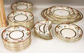 A Wedgwood Crescent pattern creamware part dinner service, the borders decorated with pink